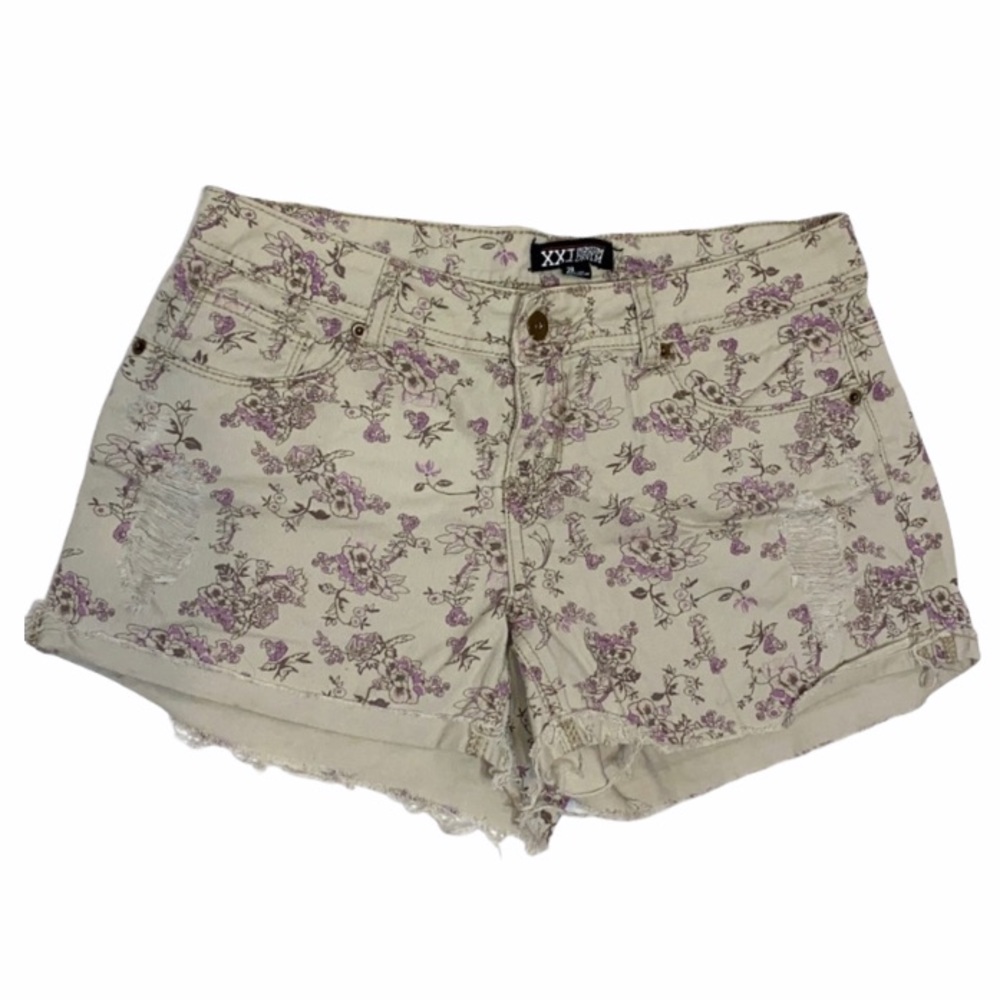 XXI Premium Denim Off White Floral Fringed Shorts